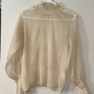 OAK + FORT Sheer Ruffle Neck Bell Sleeve Blouse